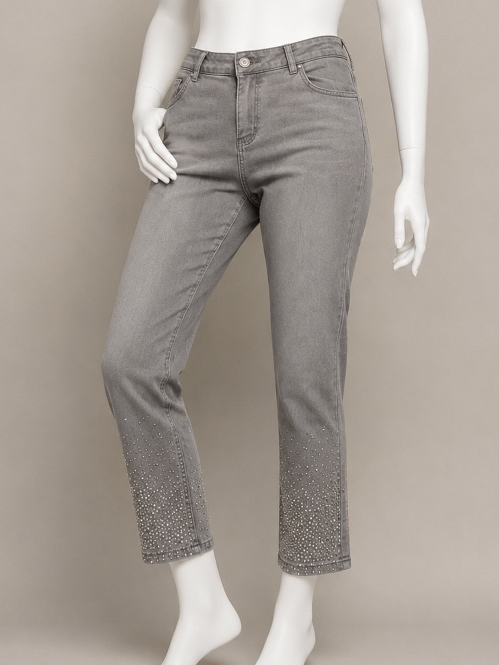 Ashley Stewart Gray Rhinestone Hem Jeans Women’s 26
